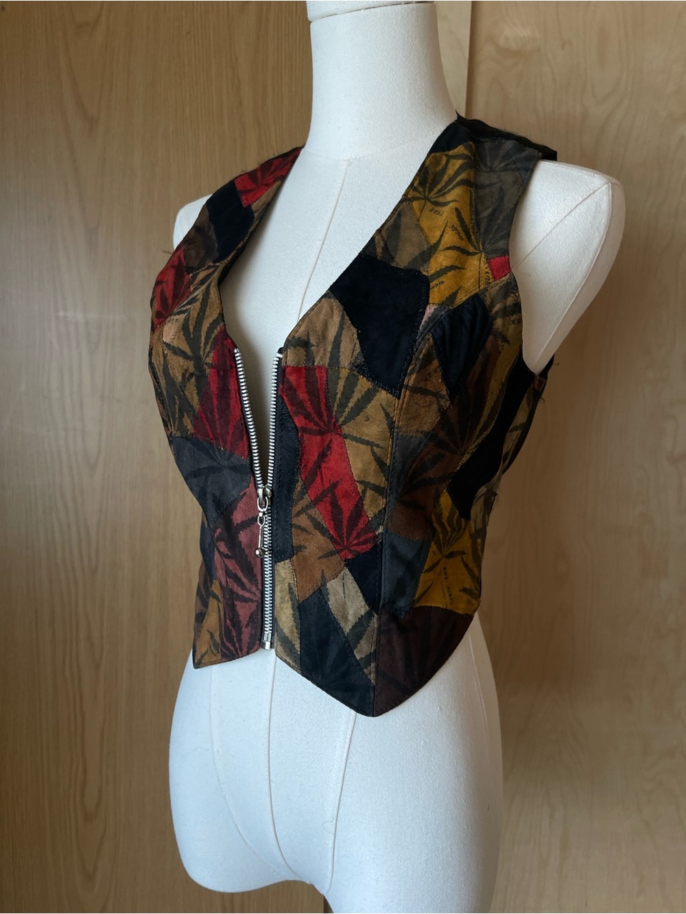 Rare Snap Suede Patchwork Zip Vest